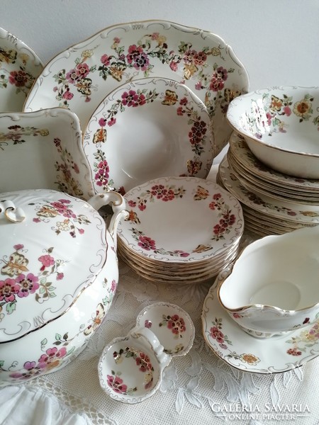Zsolnay, cream-colored butterfly dinner set for 6 people