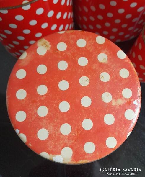 Retro red polka dot metal storage boxes 5 pcs