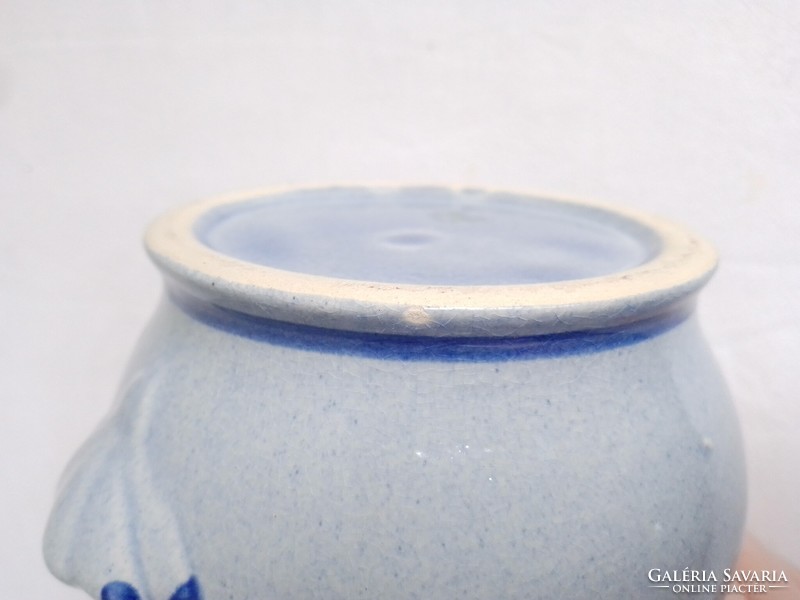 Kék szürke mázas porcelán kovászos ecetes uborka kínáló konyhai tartó tároló edényke Gurken felirat