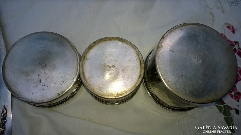 Argentor ezüstözött réz asztali kínáló 4 rész+üvegbetétek 1900-as évek eleje