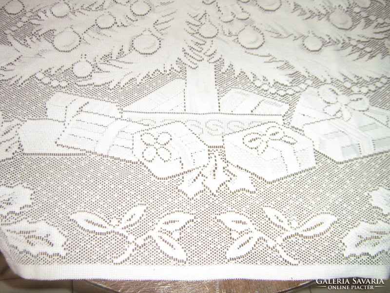 Csodaszép karácsonyi mintás különleges hófehér vitrázs függöny