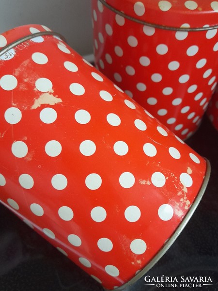 Retro red polka dot metal storage boxes 5 pcs