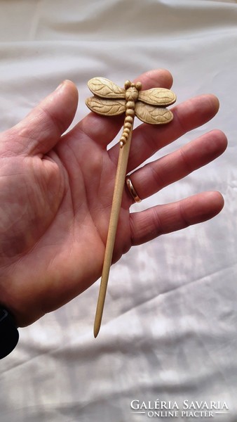 One stem dragonfly pattern hairpin, hair ornament carved from maple wood