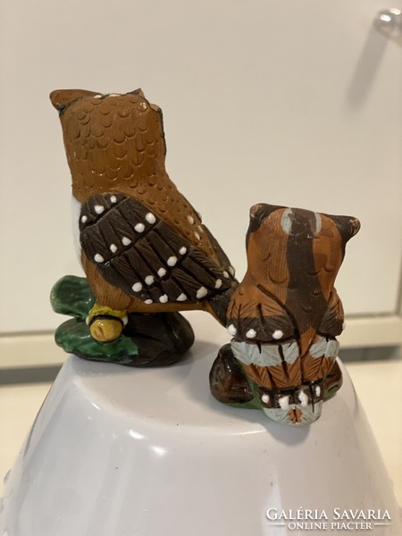 From the owl collection, 2 old marked Maguz ceramic owl figures, ornaments, small statues, 5 and 7 cm