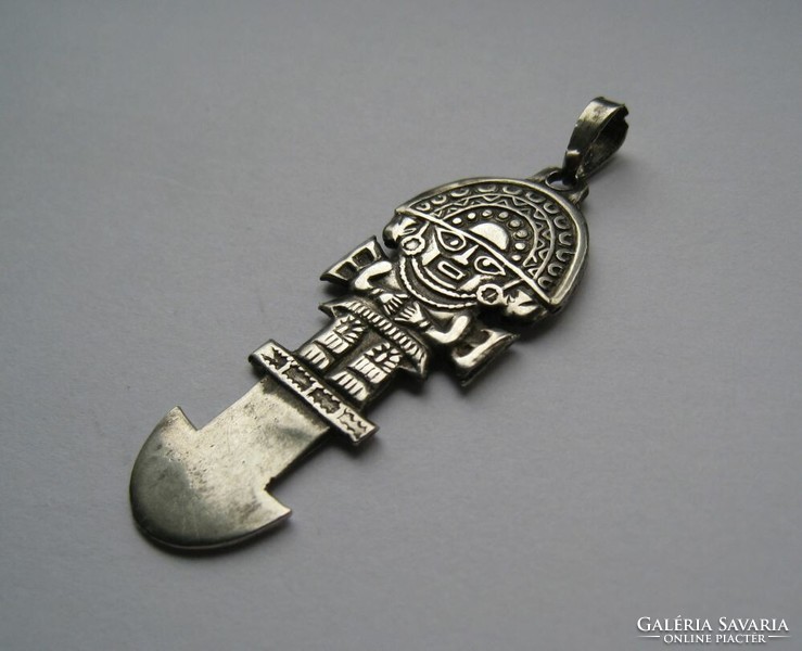 Peruvian, Inca, Tumi silver pendant, ancient figure, amulet