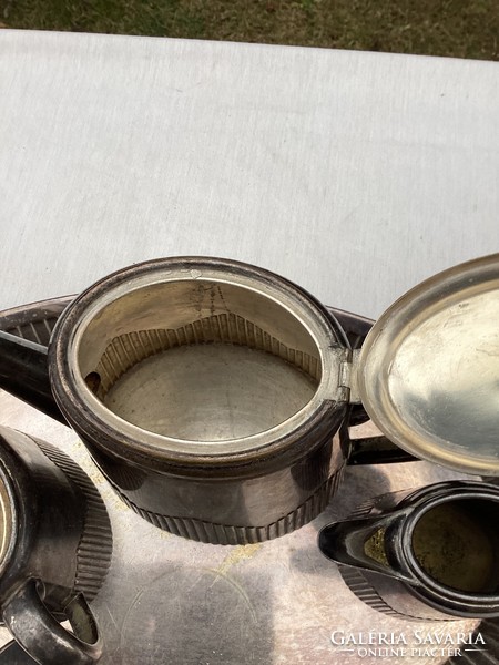 Art deco silver-plated tray with Sandrik mark with teapot and cake holder.