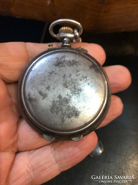 Pocket watch, antique, alarm clock, with chain, in working condition, rare.