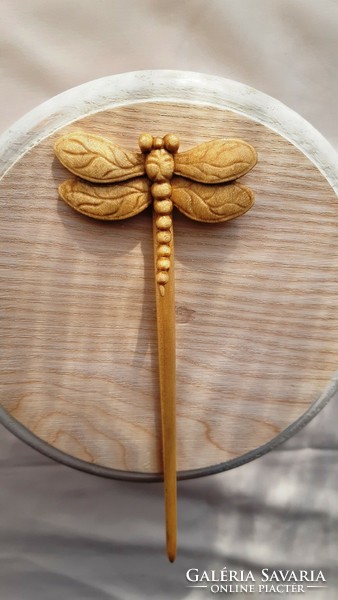 One stem dragonfly pattern hairpin, hair ornament carved from maple wood