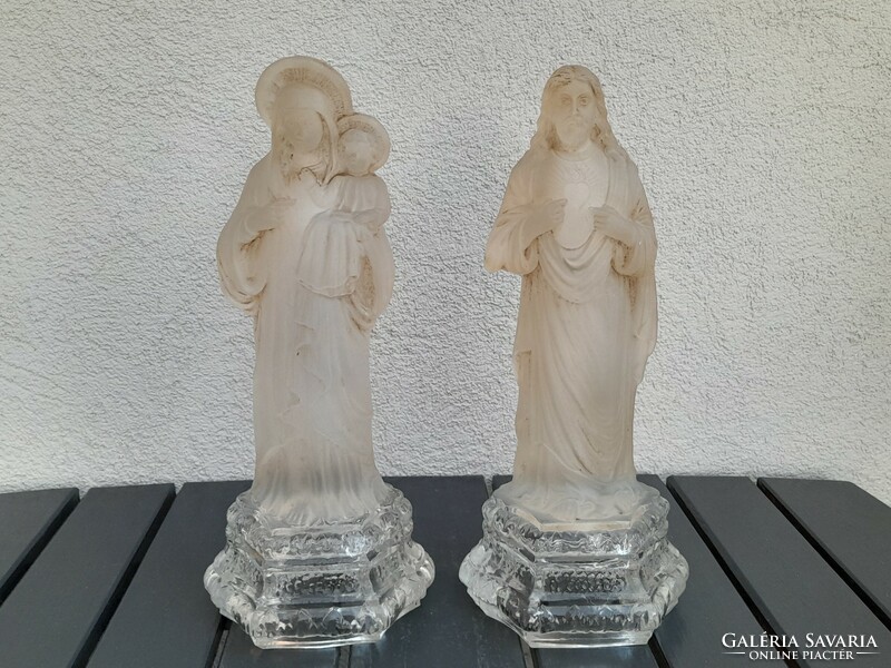 HUF 1 beautiful antique Virgin Mary with her baby and the heart of Jesus in a glass pair