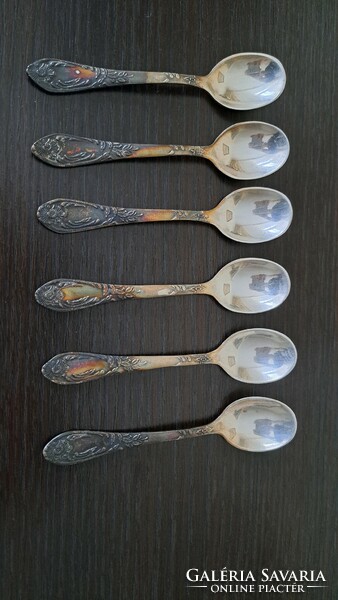6 silver-plated alpaca flower spoons, old silver-colored Russian tableware, hallmarked