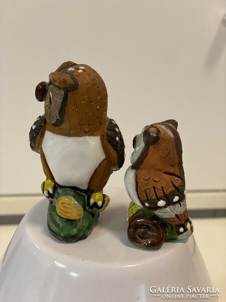 From the owl collection, 2 old marked Maguz ceramic owl figures, ornaments, small statues, 5 and 7 cm