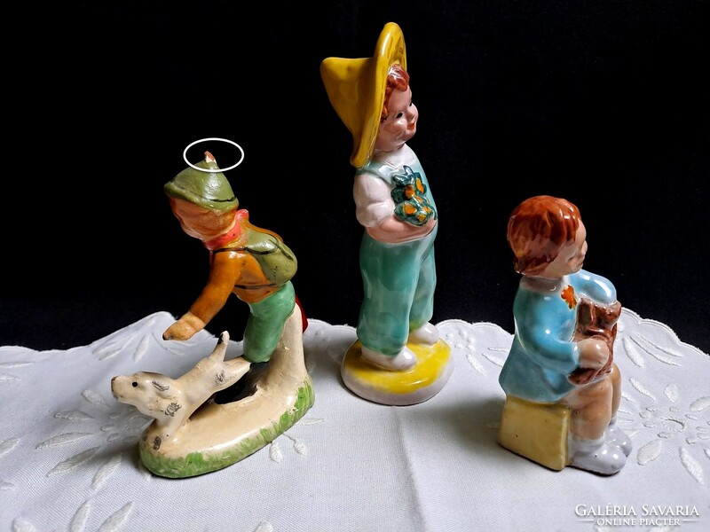 3 very old ceramic figurines 10-16 cm
