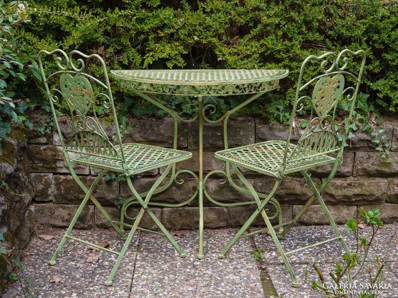 Wrought iron garden set - (1 semicircular table + 2 chairs)