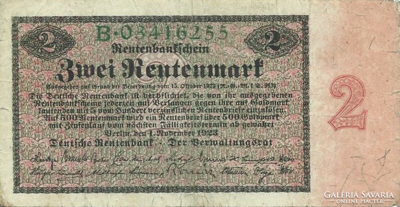 2 Rentenmark 1923 Germany rare