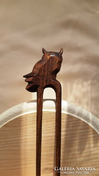 Owl pattern hairpin carved from walnut wood