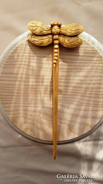 One stem dragonfly pattern hairpin, hair ornament carved from maple wood