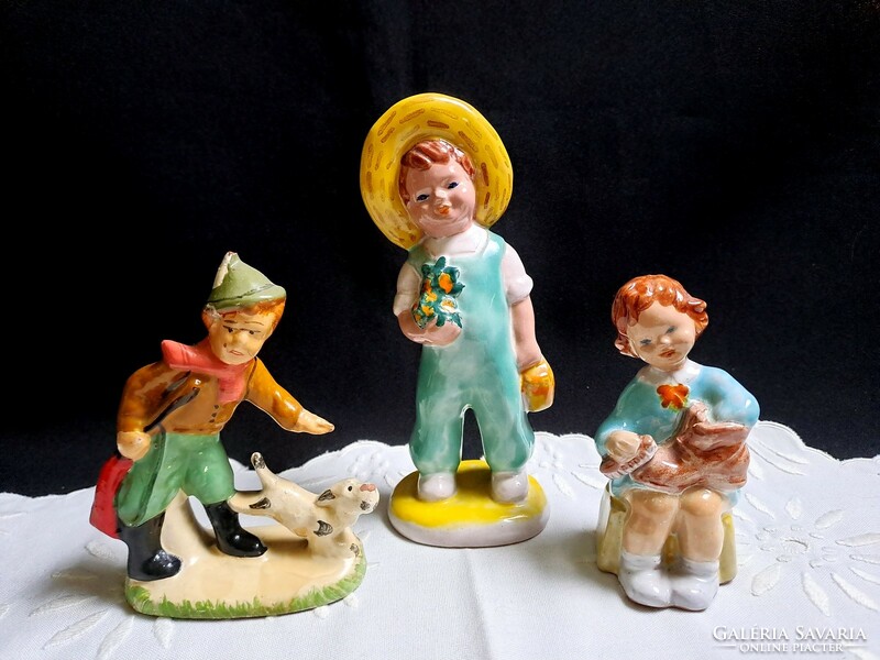 3 very old ceramic figurines 10-16 cm