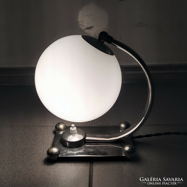 Art deco - bauhaus special shape nickel-plated table / wall lamp renovated - milk glass umbrella