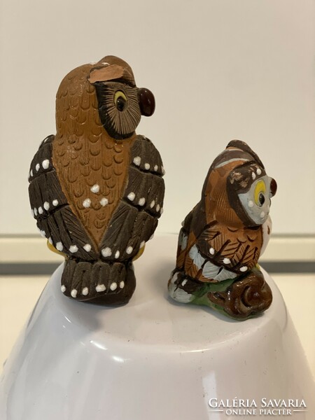 From the owl collection, 2 old marked Maguz ceramic owl figures, ornaments, small statues, 5 and 7 cm