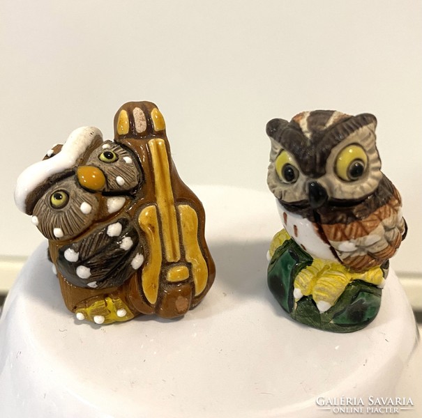 From the owl collection, 2 old ceramic owl figurines, 3 cm