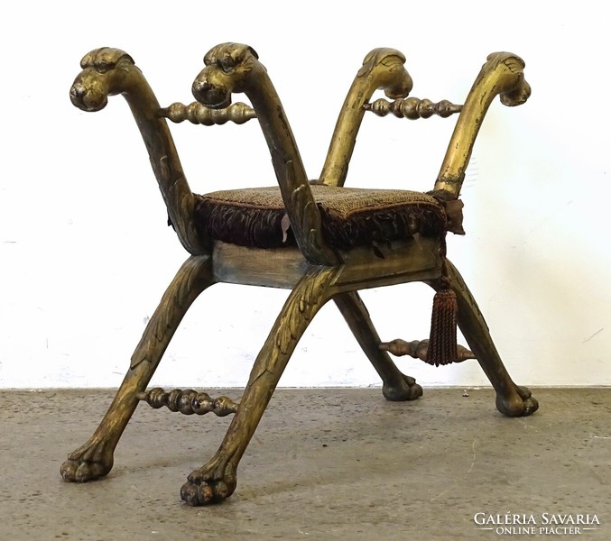 1Q558 antique beautiful carved gilt castle furniture lion Etruscan chair seat