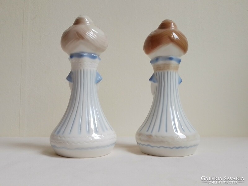Two lovely charming aquincum porcelain girls miss autumn tailor antónia aquazur painting marked rare!