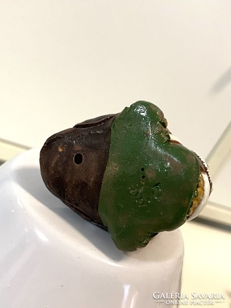 Bagoly-gyűjteményből  Régi jelzett BJ kerámia bagoly és fiókáka figura dísz kis szobor 5 cm
