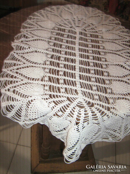 Beautiful antique white handmade crochet oval tablecloth