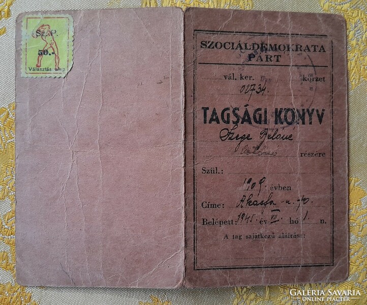 1947. Szocdem ID card, with many stamps