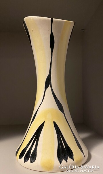 Ceramic yellow black striped vase