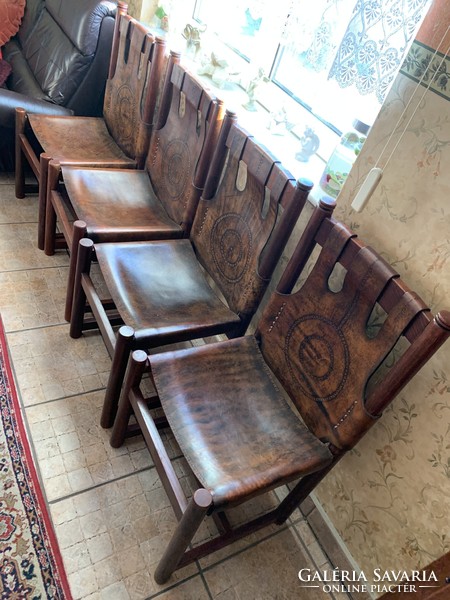 Vintage, art deco 4 pieces industrial artist leather chairs