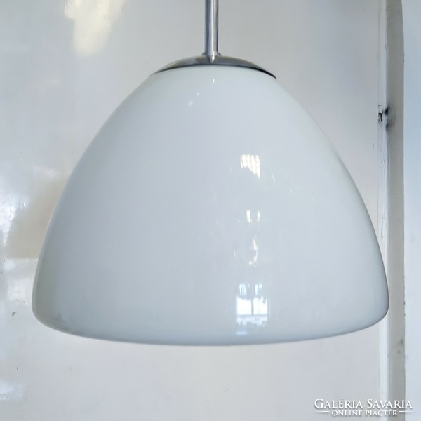 Bauhaus - art deco ceiling lamp renovated - special shaped milk glass shade