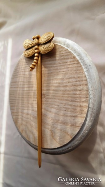 One stem dragonfly pattern hairpin, hair ornament carved from maple wood