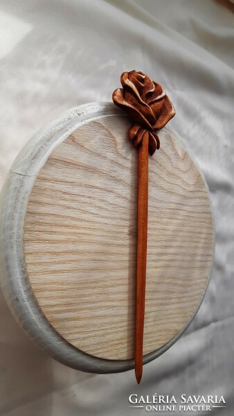 Hairpin with a rose pattern, hair ornament hand-carved from maple wood