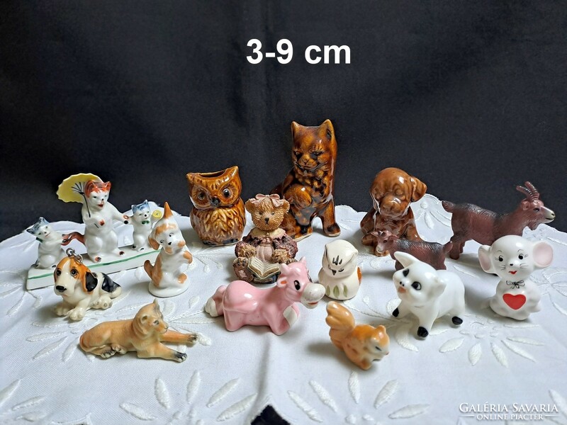 15 db kicsi állat figura porcelán, kerámia és egyéb 3-9 cm