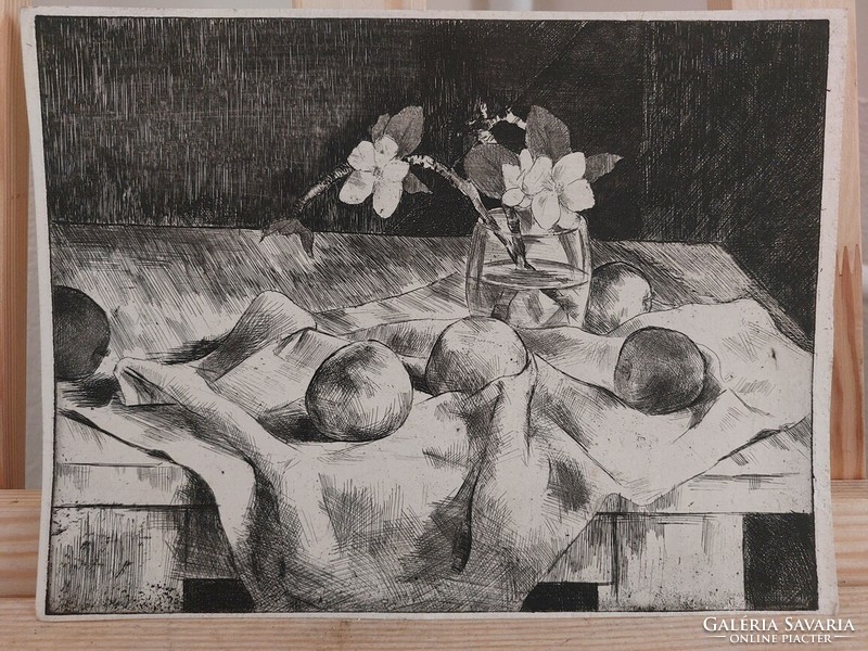 (K) mercenary great élés still life etching 1964 25x19 cm