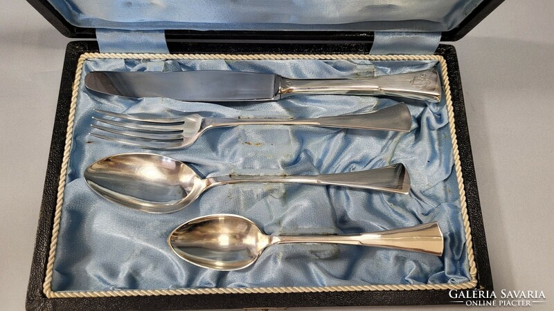 Antique English style silver christening set in box