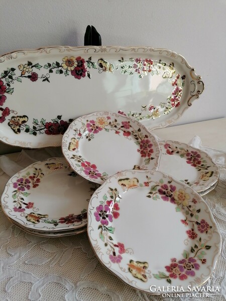 Zsolnay, cream-colored, butterfly cake/sandwich set