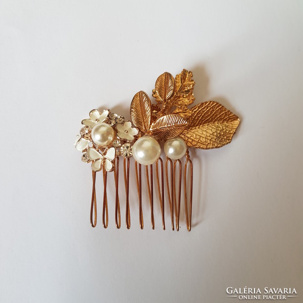 Wedding had91 - gold colored butterfly rhinestone hair comb, hair ornament
