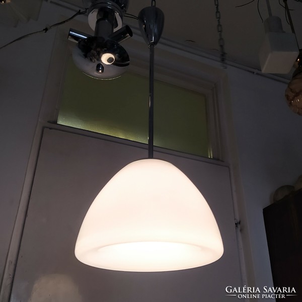 Bauhaus - art deco ceiling lamp renovated - special shaped milk glass shade