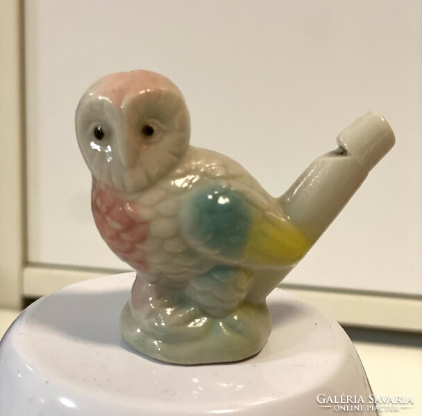 Old ceramic owl pear music ornament 5.5 cm, one piece of a huge owl collection