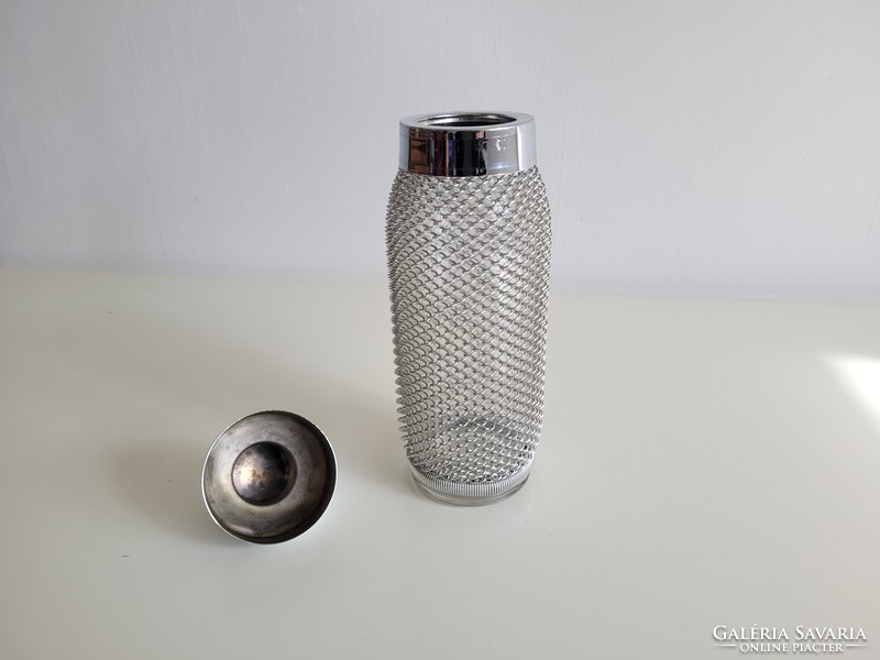 Retro koktél készítő mixer dróthálós fémhálós üveg shaker mid century séker