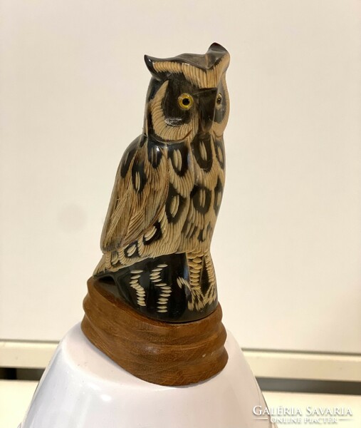 Rarity! Old solid hand carved beautiful rare wooden owl ornament statue 12 cm