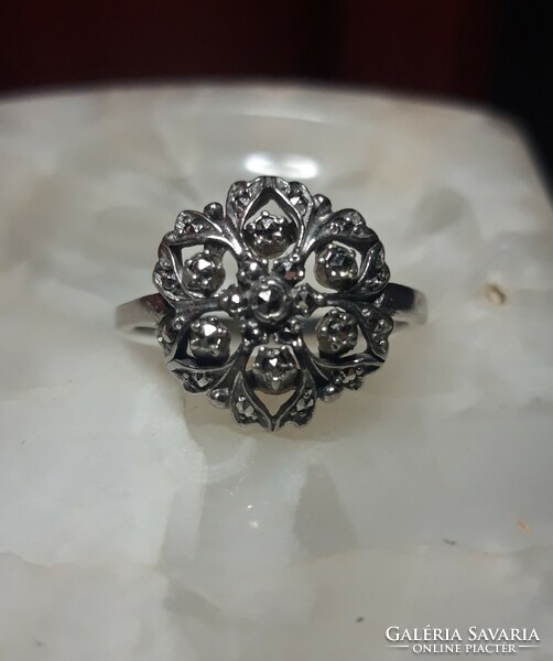 Old silver ring with marcasite stone (Hungarian jewelry) - size 58