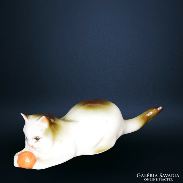 Zsolnay porcelain cat with ball