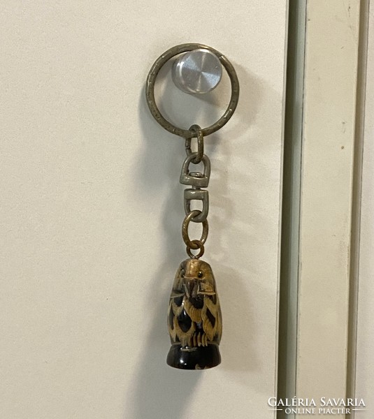 Bagoly-gyűjteményből Régi fa kézzel faragott bagolyfigurás kulcstartó 9 cm