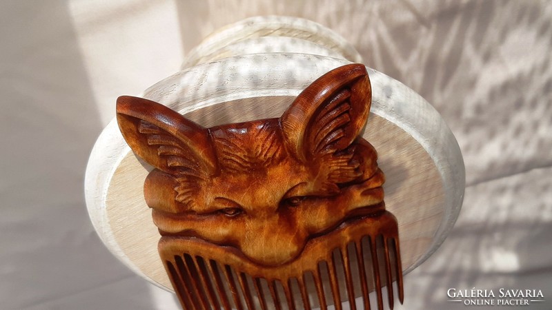 Fox patterned comb, hairpin, hair ornament carved from maple wood