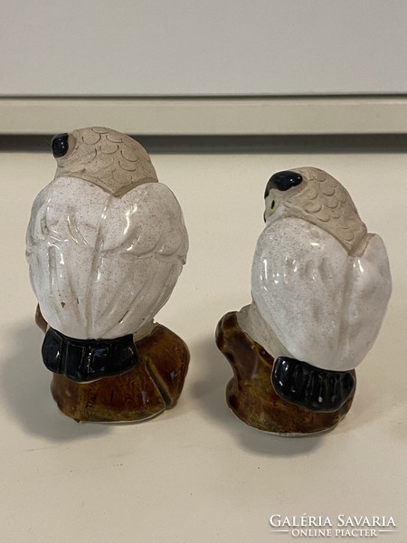 From the owl collection, 2 old marked bj ceramic owl and its chick figurine ornament small statue 6 and 7 cm