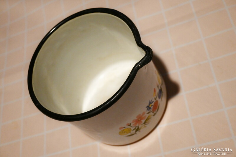 Enameled, flower pattern, milk pouring container, 1 liter
