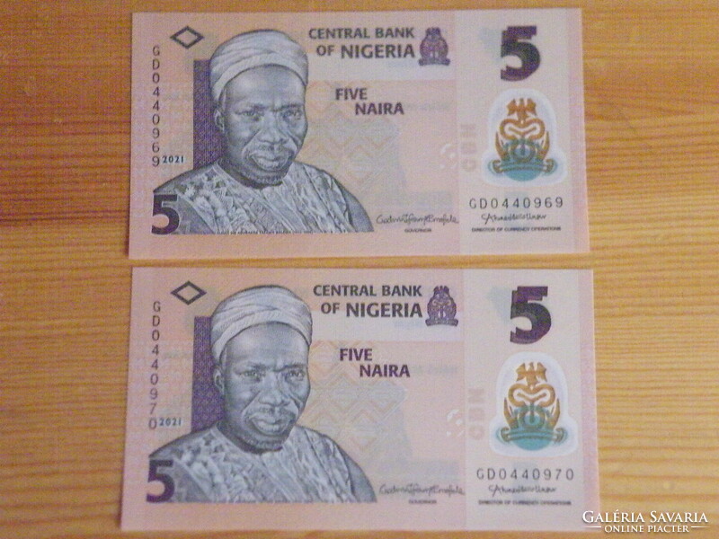 5 Nigeriai naira polymer UNC 2021 - műanyag tapintású sorszámkövető bankjegy -